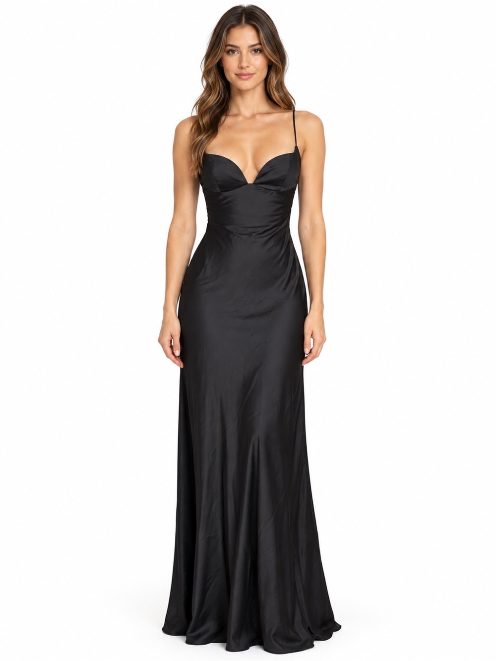 Zara Black Satin Sweetheart Maxi Dress S